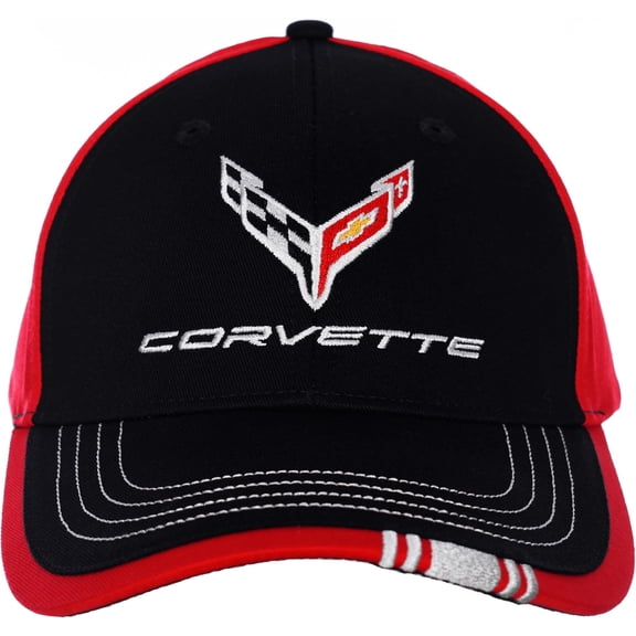JH Design Men's Chevy Corvette C8 Logo Cap Adjustable Red & Black Hat