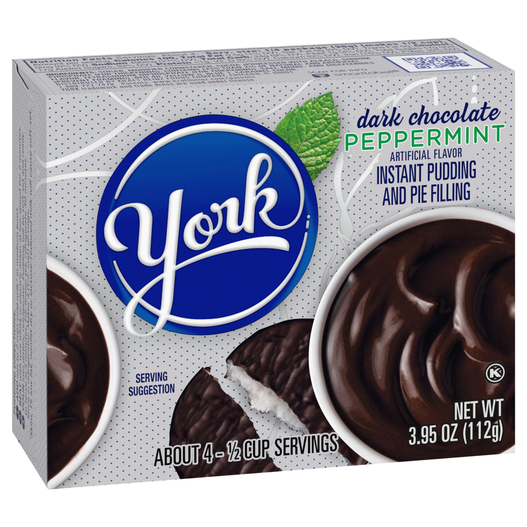 York Dark Chocolate Peppermint Instant Pudding & Pie Filling Mix, 3.95 oz Box