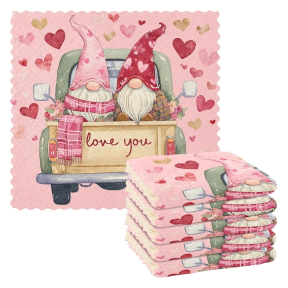 6 Pieces of Kitchen Towels 11x11Inch Kitchen Dish Cloths Kitchen Dish Towels Reuseable Cleaning Cloths Valentine Gnome Truck
