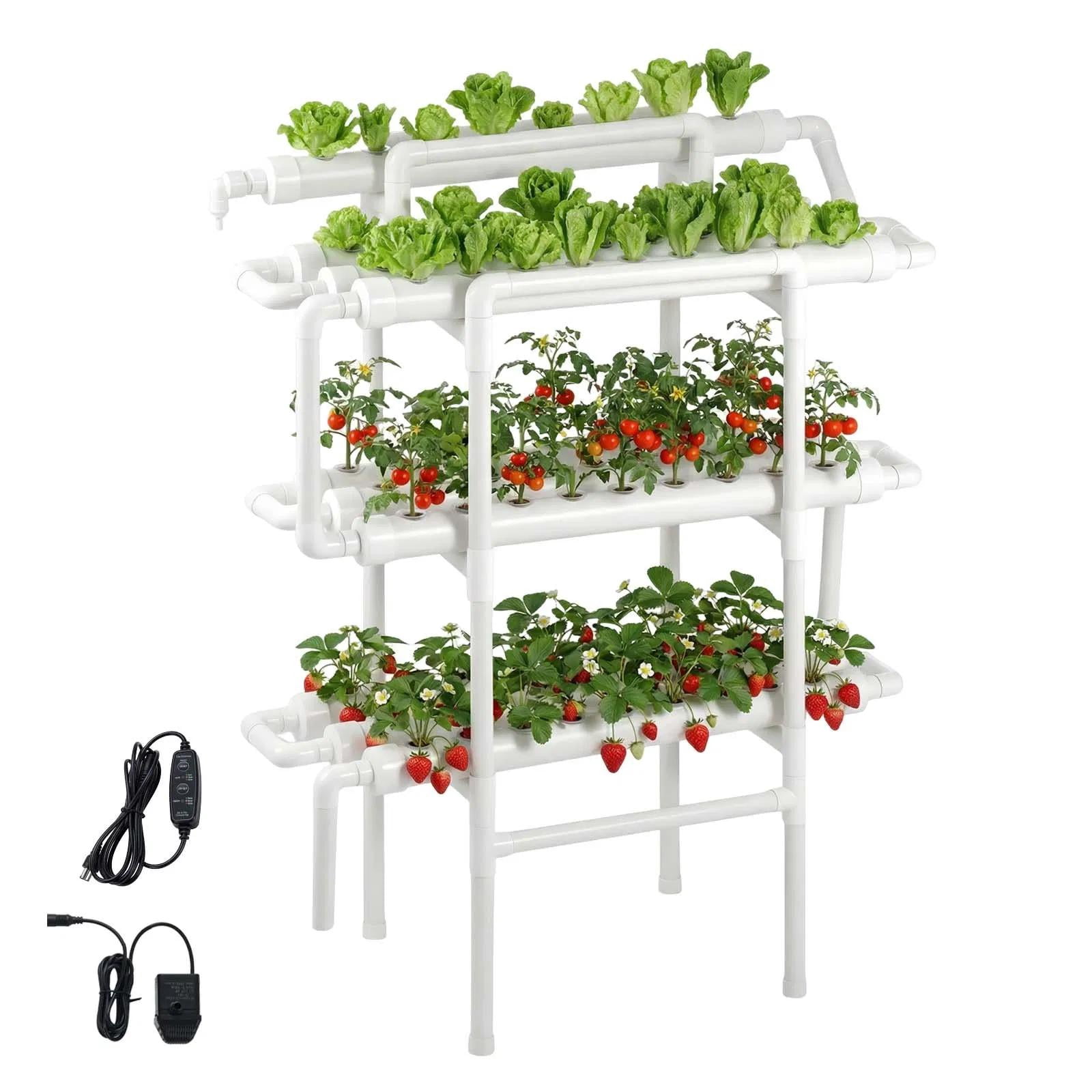 Hydroponics Growing System Kit, 3 Tier 90 Sites UPVC Pipe Hydroponic Grow Kit with Timed Irrigation, Sun & Light Blocking Pipes, Indoor Home Garden Vegetable Planting Grow Kits for Fruit Herb