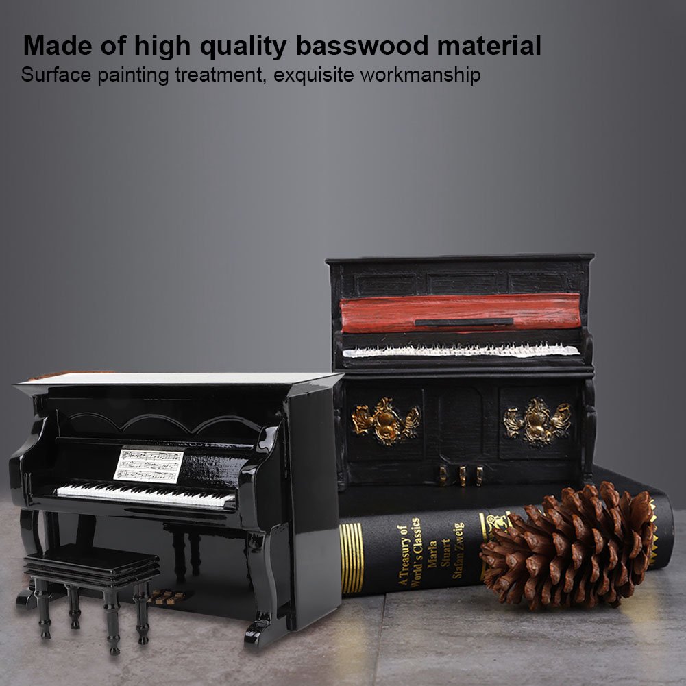 Modèle de Piano en Bois Noir Miniature avec Banc et Étui, Décoration Bureau ou Maison, Cadeau pour Collectionneurs et Musiciens Modèle de Piano en Bois Noir Miniature avec Banc et Étui, Décoration Bureau ou Maison, Cadeau pour Collectionneurs et Musiciens