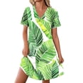 thumbnail image 4 of Rciityk Women's Summer V Neck T-Shirt Dress -Short Sleeve Rolled Cuff Mini Dress Casual Loose Fits Floral Print Beach Tunic Dress, 4 of 8