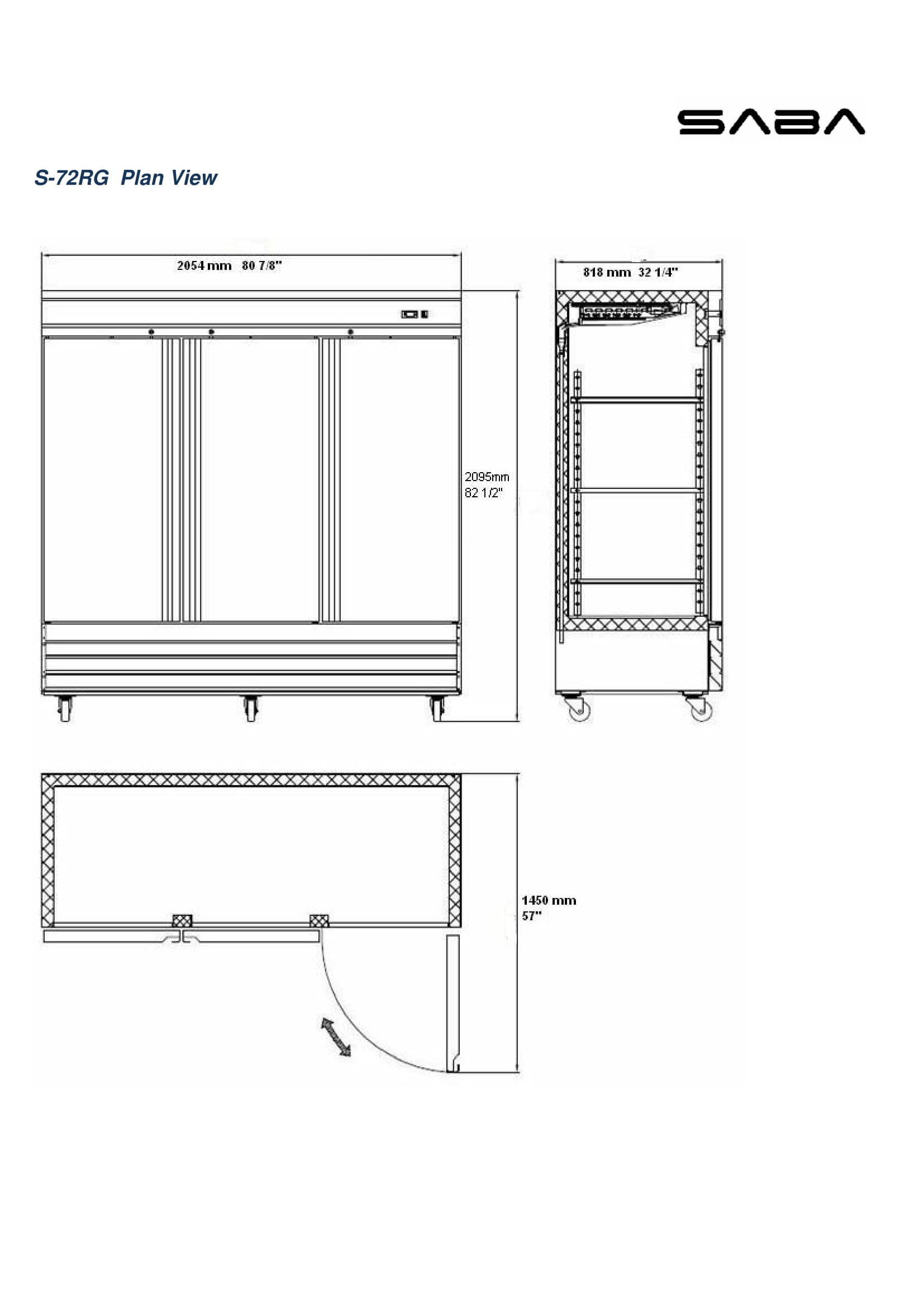 Heavy Duty Commercial 72 cu ft Stainless Steel Glass Door Reach-In Refrigerator (3 Door)