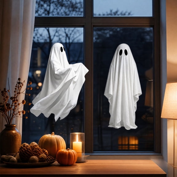 PYURTEP Halloween Decorations Window Clings Decor, Reusable Large White Ghost Decal, Removable Glass Stickers for Home Window, Mirror Halloween Decor