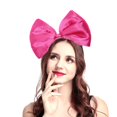 thumbnail image 1 of Bubbmi Diadema de satén con lazo grande para mujer, diadema de gran tamaño con lazo enorme, aro para el pelo, disfraz de fiesta de cumpleaños, tocado para niñas (rosa intenso satinado), 1 of 5