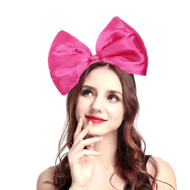 Bubbmi Diadema de satén con lazo grande para mujer, diadema de gran tamaño con lazo enorme, aro para el pelo, disfraz de fiesta de cumpleaños, tocado para niñas (rosa intenso satinado)