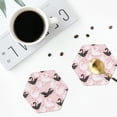 thumbnail image 4 of Vsdgher Swan And Flowers2 Leather Coasters for Drinks, Durable Drink Coasters 4 Set for Tabletop Protection, Luxurious Home Décor and Housewarming Gift ( {designName})Hexagon, 4 of 6
