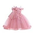 thumbnail image 2 of Girls Spaghetti Strap Dress, Thin Strap Flower Girl Dress with Floral Print, Elegant Tulle Party Gown for Wedding, Birthday and Special Occasions, Age 3-12 Years Watermelon Red 140, 2 of 8