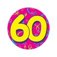 thumbnail image 2 of Beistle Club Pack of 12 Pink, Blue, and Yellow Jumbo ''60'' Buttons Party Favors 6'', 2 of 2