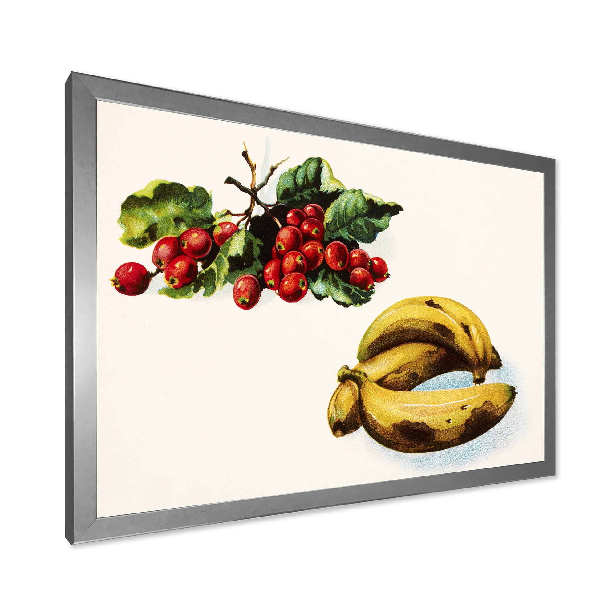 Designart 'Red Berries and Banana' Farmhouse Framed Art Print