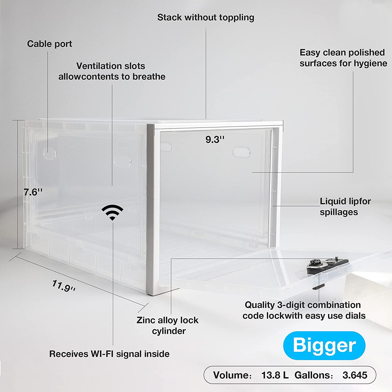 Habit Control Refrigerator Lock Box - Combination Locked Snack Container for Fridge, Food Safe Storage, Cell Phone Jail, Medication Lockbox Plastic, Large Fridge Lock Box 11.9x9.3x7.6 in (Clear)