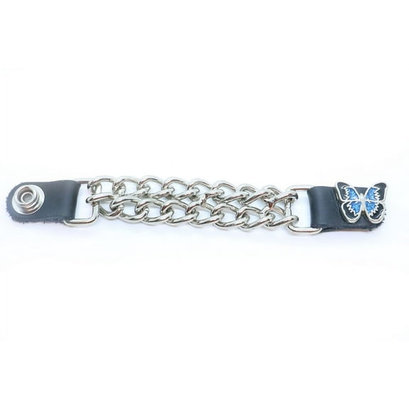 Daniel Smart Motorcycle Vest Extender - Plain Silver Double Chain with Blue Butterfly Design with Snap Buttons