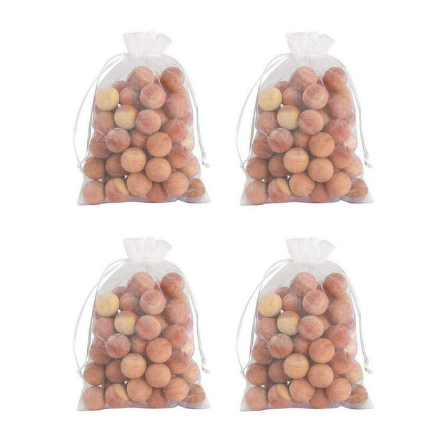 Bolas de Cedro para Armarios Y Cajones Bolas de Cedro Natural para Guardar Ropa 96 Piezas con 4 Bolsas de Satén