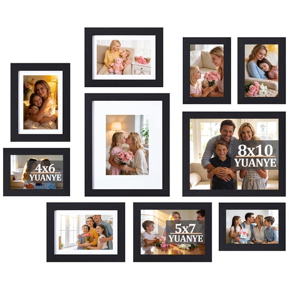 10 Pack Picture Frames Collage Wall Decor, Gallery Frame Set for Wall Mounting or Tabletop Display, Photo Gallery Frame Set for Family, Including 2pcs 8x10, 4pcs 5x7, 4pcs 4x6, Black