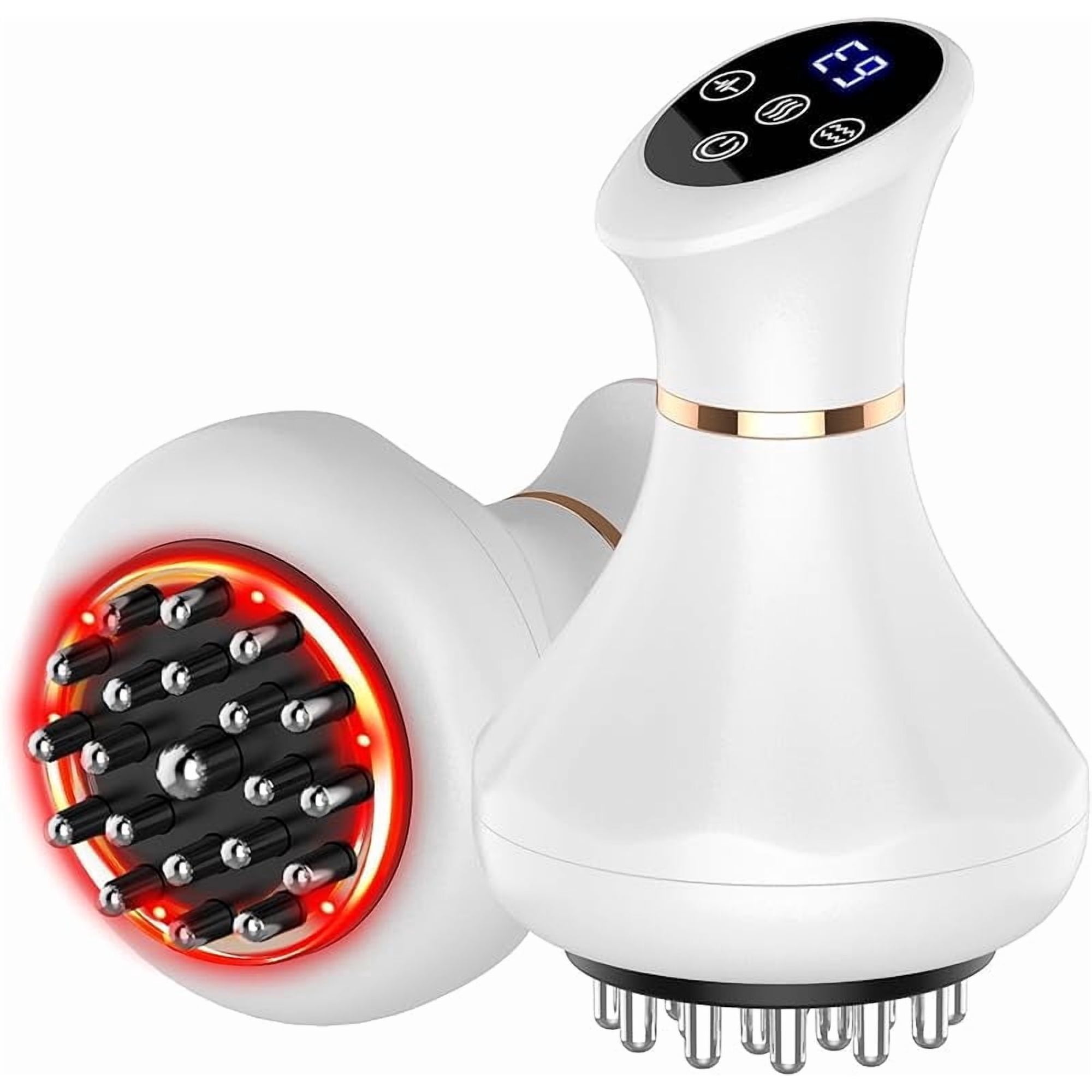 Wrongduck 4-in-1 Electric Body Massager, Cordless Anti-Cellulite Sculpting Tool with Heating Vibration and Light, Handheld Skin Smoothing Massage Device