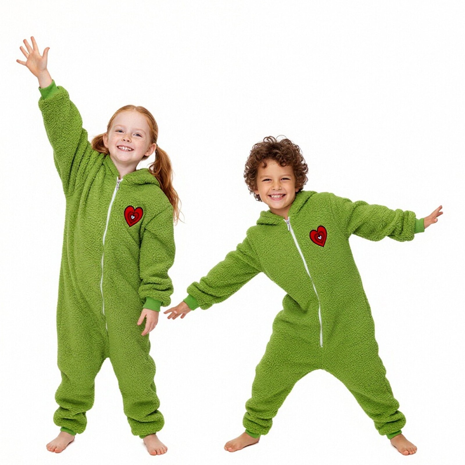 Green Pajamas Onesie Jumpsuit with Zipper Thick Green Elf PJs Sleepwear for Family Christmas