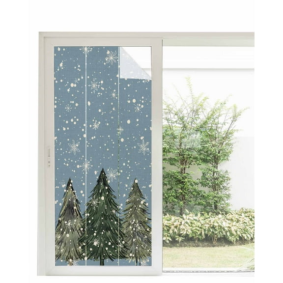 Window Privacy Film Blue Christmas Tree Stained Glass Window Film Decorative Sun Block Window Cover Green Xmas Tree Snowflake Window Clings Static Adhesive Sticker for Bathroom 35.4"x78.7"
