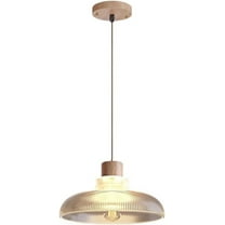 Wood Glass Pendant Light for Dining Room, Round Vintage Farmhouse Pendant Light Fixture, Modern Nordic Pendant Lighting, Retro Rustic Pendant Lamp for Kitchen Island Over Table Above Sink