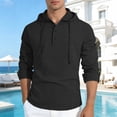 thumbnail image 2 of Men's Cotton Linen Hooded Henley Shirt, Casual Loose Fit Adjustable Drawstring Long Sleeve Tops for Men, Spring Fall Daily Wear Shirts S-3XL, 2 of 8