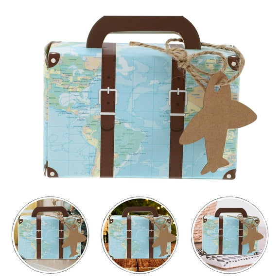 AURARMLET 50 Sets Candy Favor Boxes Luggage Shaped Blue Rope Dessert Cases for Banquets