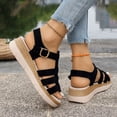 thumbnail image 4 of Rokment Womens Roman Platform Gladiator Sandals Beach Trendy Casual Suede Open Toe Buckles Chunky Wedge Fisherman Dress Heels Comfortable Walking Shoes Summer Black Size 8.5, 4 of 8