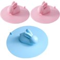 thumbnail image 1 of 3 Pcs Rabbit Shape Silicone Bathtub StopperRabbit Sink StopperBathtub Overflow Drain CoverShower Drain Flat Suction Cup CoverPink and Blue, 1 of 5