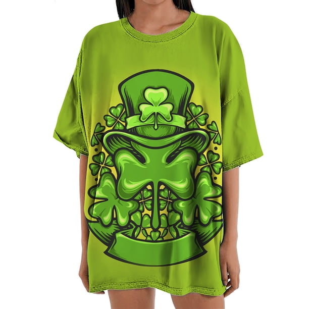 Blusa informal de manga corta con cuello redondo y manga corta para mujer con estampado del día de San Patricio Pompotops hkajfhjk460325