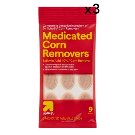 3 PK Medicated Corn Removers 9 Ct Each Salicylic Acid 40% Foot Care