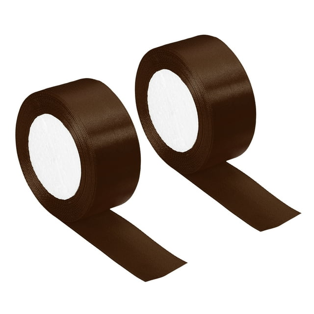 Unique Bargains 1.5 Inch Wide 24 Yards Satin Ribbon, 2 Pack Double Face Solid Crafts Roll for Party Home DIY Wrapping Decoration, Brown