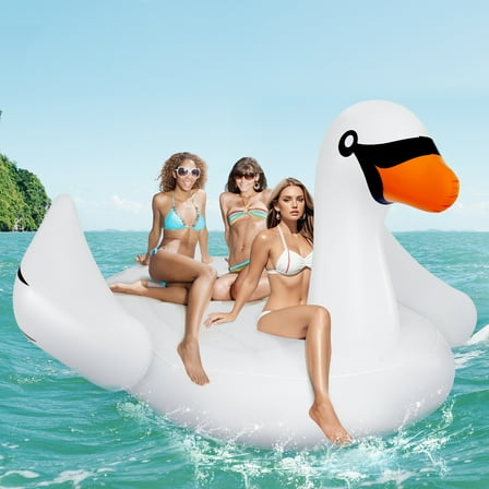 Gymax Giant Inflatable Swan Floating Island 4-Person Pool Float w/ 4 Cups Holders