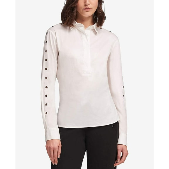 DKNY Womens Embellished Point Collar Shirt Size S