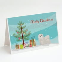 Caroline's Treasures White Lhasa Apso Christmas Greeting Cards with Envelopes, 5" x 7" (8 Count)