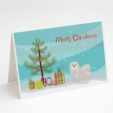 Caroline's Treasures White Lhasa Apso Christmas Greeting Cards with Envelopes, 5" x 7" (8 Count)