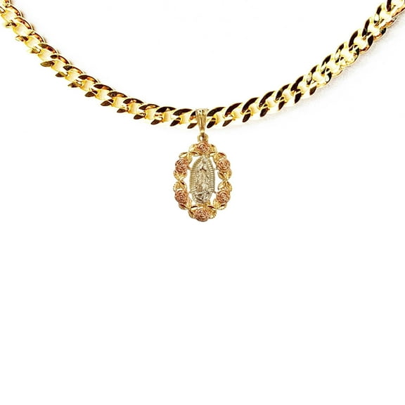 14k Bonded Gold Cuban Chain with Rose ST Mary Pendant, Best Unisex Christmas Gift for Women, Men, Mother, Father, Girlfriend, Boyfriend, Her, Him, 14k Necklace with Charm, Best jewelry Gifts