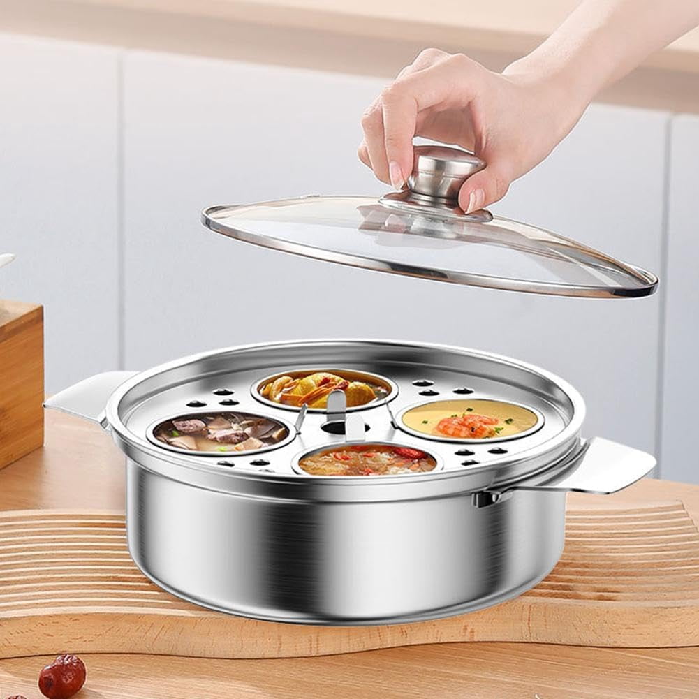Egg Poacher Pan with 4 Cups, Stainless Steel Egg Poaching Pan, Poached Eggs Cooker, Eggs Cooker with Glass Lid and Heat Resistant Handle, Multifunctional Poacher Pans for Breakfast