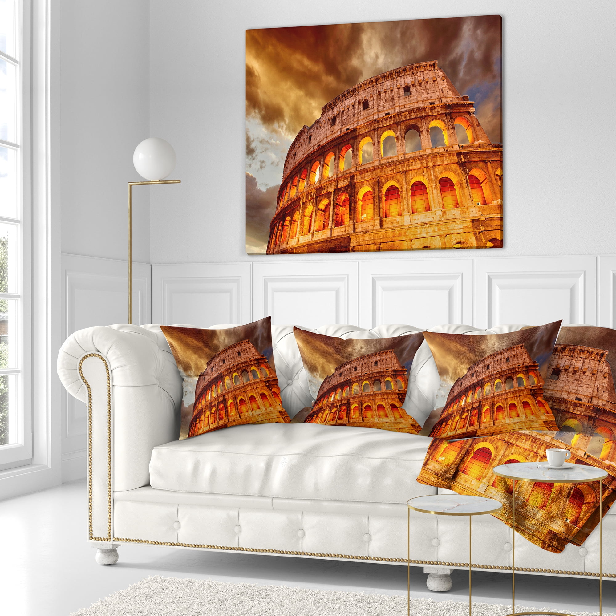 Designart Colosseum in Rome Landscape - Monumental Throw Pillow - 16x16