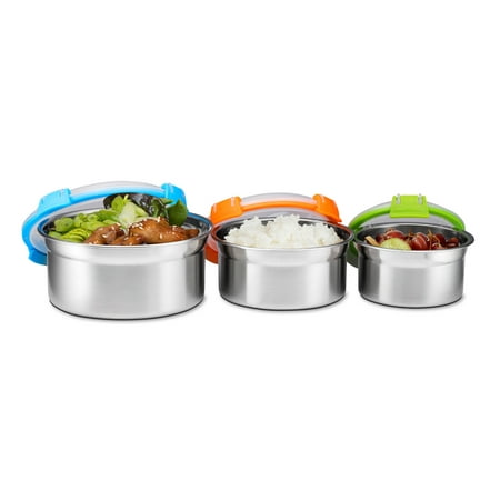 Airtight Food Containers, Set of 3, Stainless Steel with BPA-free Locking Lids, By Bruntmor - Great for School, Work, Picnics, Travel, and More, 8 oz, 16 oz, 24