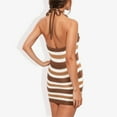 thumbnail image 4 of Women's Striped Halter Neck Knit Dress With V-Neckline- Small, Brown, 4 of 6