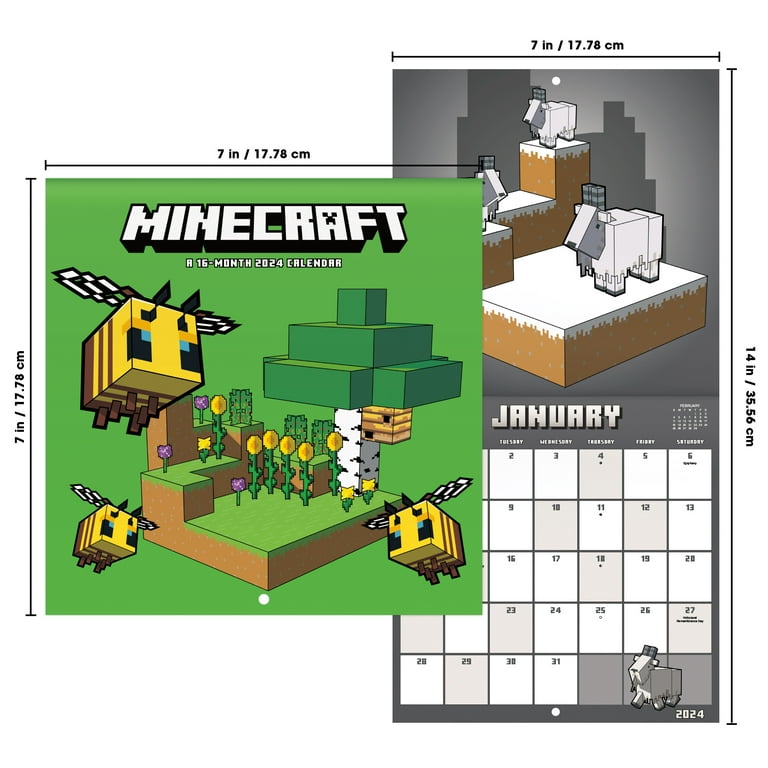 Trends International 2024 Minecraft Mini Wall Calendar & Push Pins
