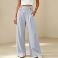 thumbnail image 3 of Bloomae Women's Casual Wide Leg Pants Smocked Elastic High Waist Chic Button Decoration Palazzo Lounge Trousers Loose Comfy Work Business Pants with Pockets, 3 of 6