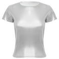 thumbnail image 3 of Alvivi Shiny Tops for Women Metallic Holographic Shirt Party Sparkle Disco Party T-Shirt Silver XXL, 3 of 7