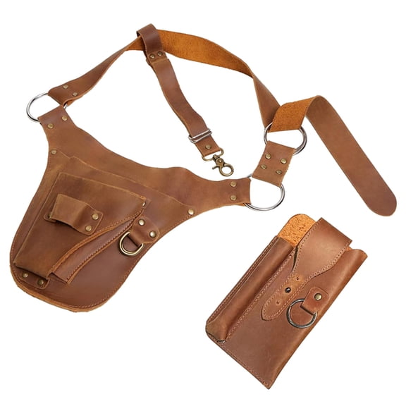 2 Pcs Adjustable Tool Belt, PU Leather Work Belt with Pouches and D-Rings, 46.5 Inch, Brown Crazy Horse, for Gardening, Crafts, DIY, Events