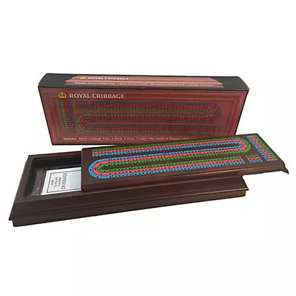 Walnut Stained Cribbage Box, 3-Track
