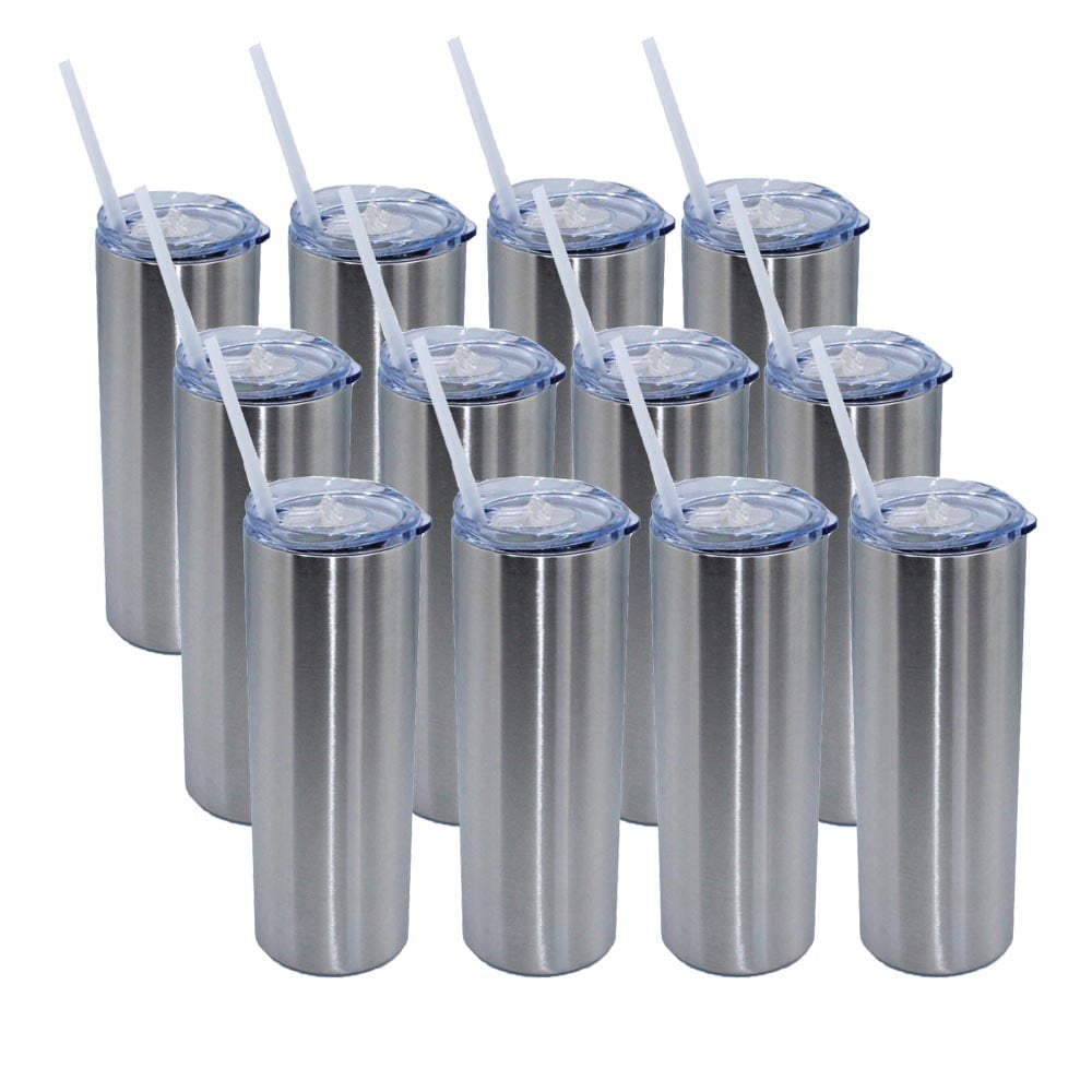 12 Pack Stainless Steel Tumblers 20 Oz Skinny Tumbler Cups with Lids and  Straws 7445039968984