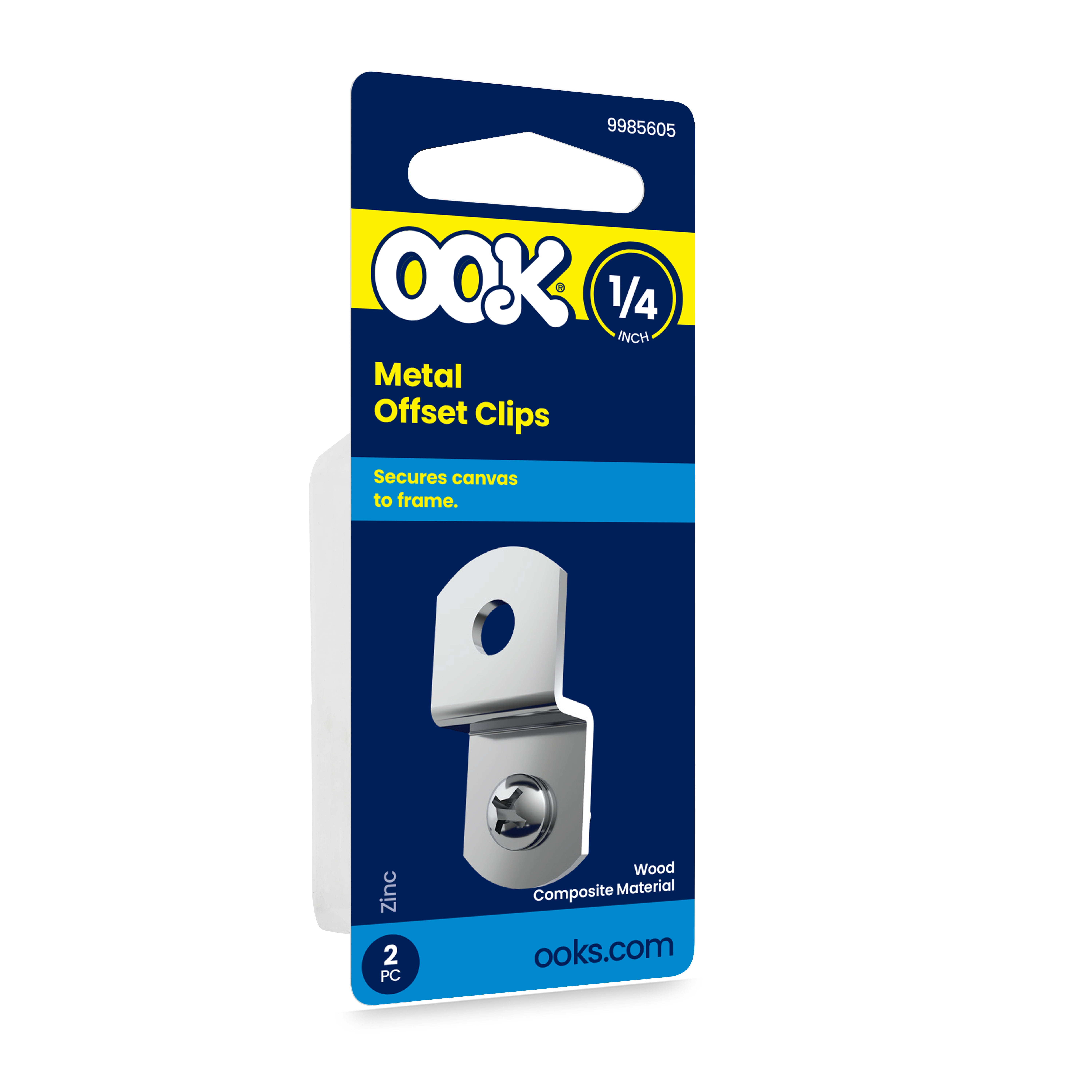 (3 pack) Ook Metal Offset Clips, 1/4", Steel, Zinc Finish, Silver, 2 pack