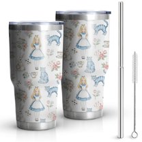 30oz Princess Pattern Tumblers Stainless Steel Tumbler with Lid and Straw,Vacuum Insulated Double Wall Travel Tumbler Cups Mug with Cleaning Brush for Coffee,Tea