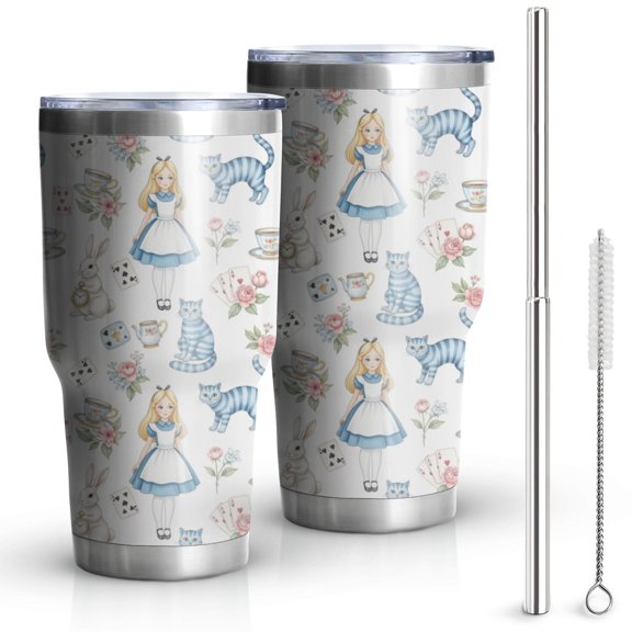 30oz Princess Pattern Tumblers Stainless Steel Tumbler with Lid and Straw,Vacuum Insulated Double Wall Travel Tumbler Cups Mug with Cleaning Brush for Coffee,Tea