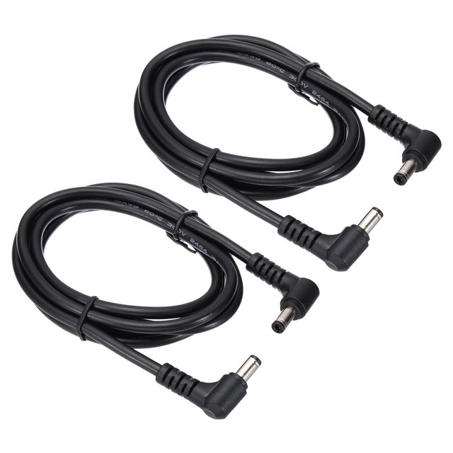 Cable de alimentación DC macho a macho Uxcell de 5 pies 5.5 x 2.1 mm, 2 piezas adaptador de cable 18AWG con conector en ángulo de 90 grados, negro
