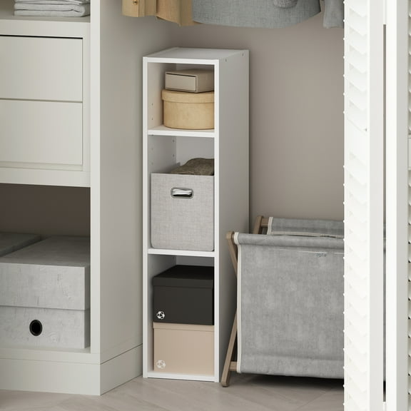 Furinno Reed 3-Tier Multipurpose Clothing & Closet Storage Organizer Shelf, 8-Inch Width, White
