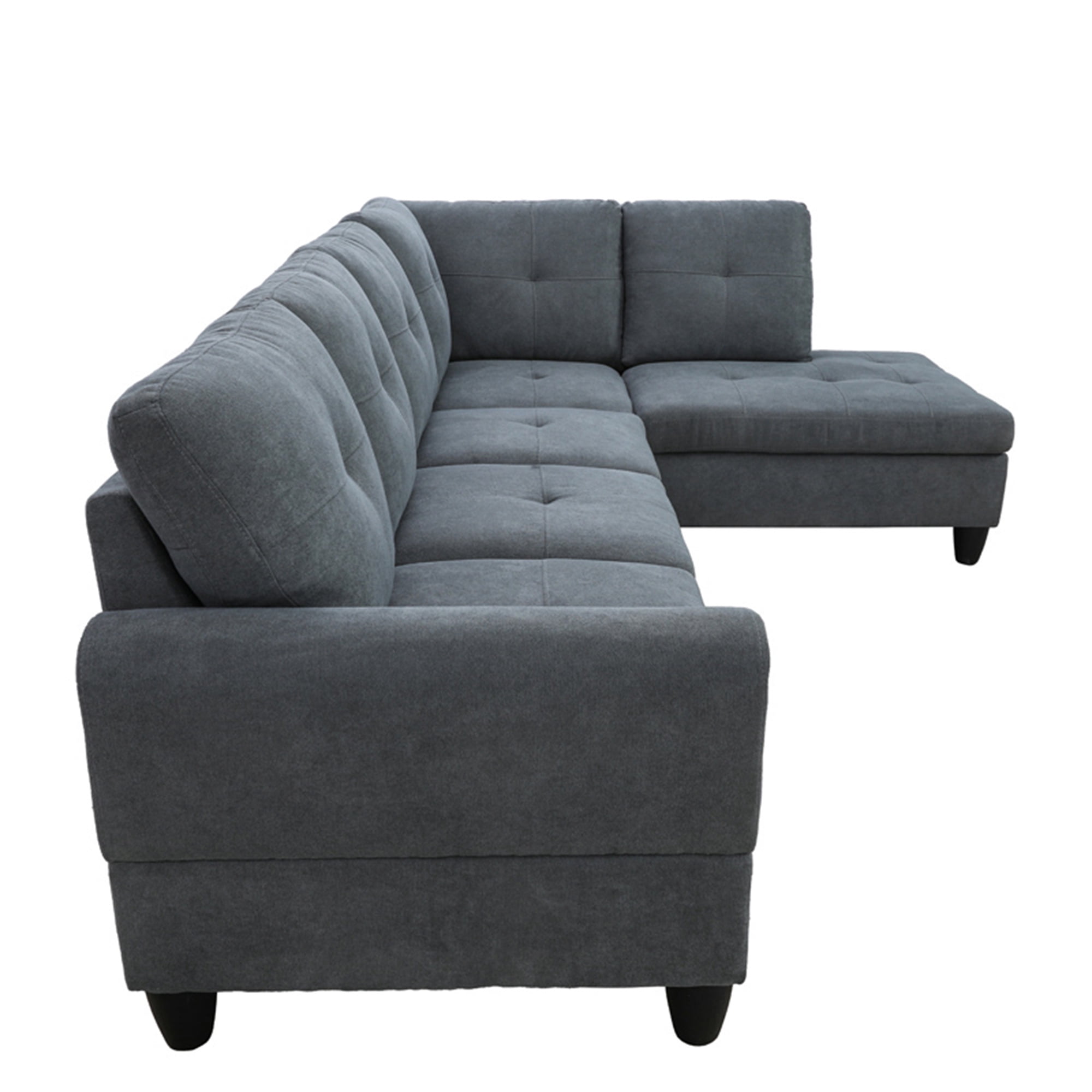 Aukfa 3 Piece Sectional Sofa with Storage Ottoman for Living Room, Right Hand Chaise, Flannel, Gray